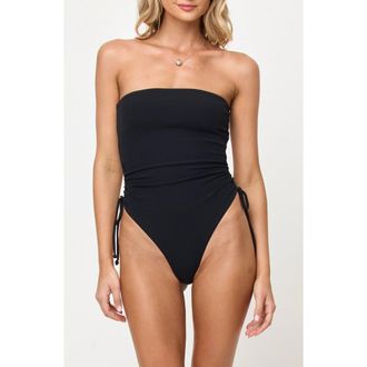 L*Space Elise Ruched Rib One-Piece Swimsuit in Black at Nordstrom, Size X-Large