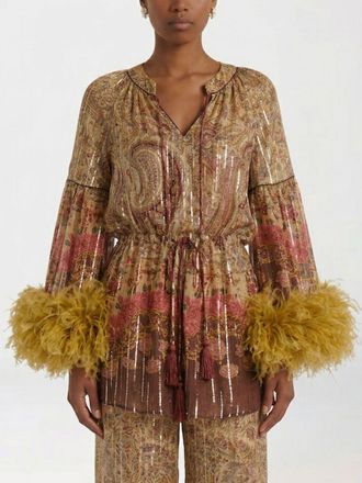 Valentino Blusa in seta stampata Valentino con piume