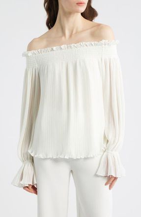 Kobi Halperin Elizabeth Pliss&eacute; Off the Shoulder Top in Ivory at Nordstrom, Size Medium