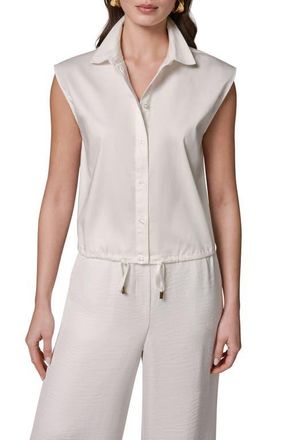 DKNY Drawstring Hem Cap Sleeve Shirt in Cream at Nordstrom, Size X-Small