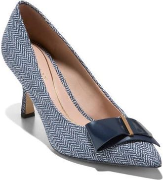 Cole Haan Felicia Bow Pointed Toe Pump in Midnight Moon Herringbone at Nordstrom, Size 6.5