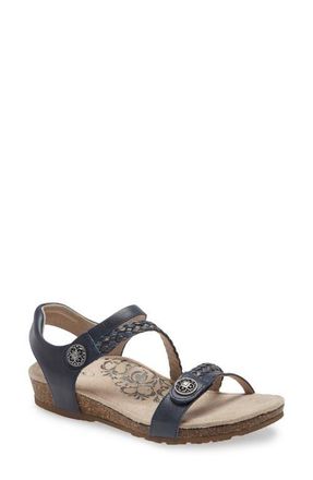 Aetrex Jillian Braided Leather Strap Sandal in Navy Leather at Nordstrom, Size 9