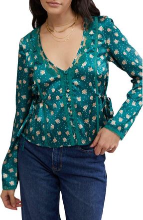 Free People Field of Roses Satin & Lace Top in Green Combo at Nordstrom Rack, Size X-Small