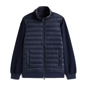 Tommy Hilfiger Winter Jackets, male, Blue, Size: L Mixed Texture Quilted Zip-Thru Sweatshirt