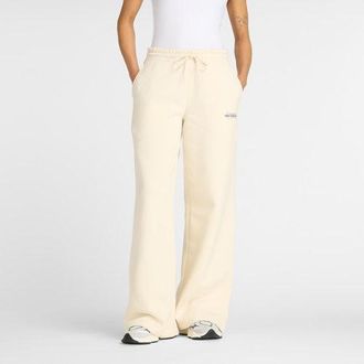 New Balance Womens Reimagined Fleece Wide Leg Pant in Beige Cotton Fleece, size 2X-Large
