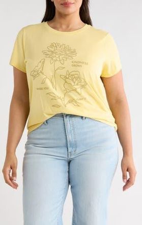 Lucky Brand Floral Frame Short Sleeve T-Shirt in Lemon Grass at Nordstrom Rack, Size 2X