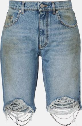 Area Distressed embellished denim shorts