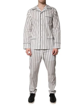 Dolce & Gabbana White Black Stripes Cotton Men Pajama Set Mens Sleepwear