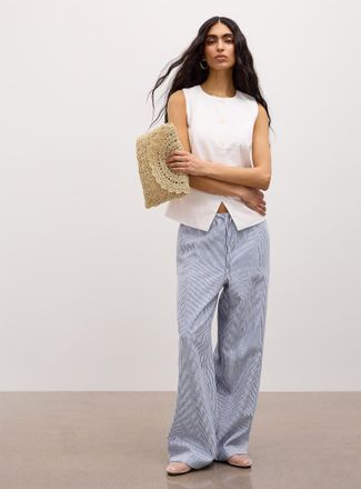 Icone Womens Drawcord waist linen-blend wide-leg pant