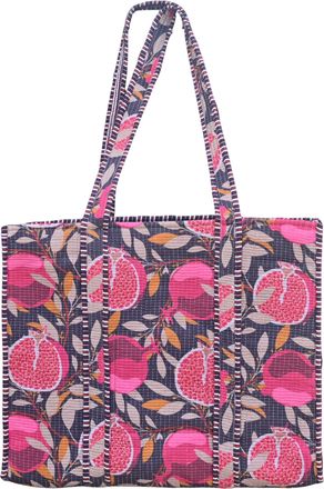 Generic Quilted Tote Bag - Pomegranate Print Indian Cotton Shoulder Bag, Beach & Travel Tote for Women Everyday Lightweight Carry Bag