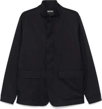 Ermenegildo Zegna Jassen, Heren, Blauw, L, Polyester, Polyester Field Jacket met knoopsluiting