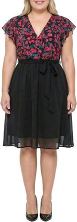 Standards & Practices Floral & Solid Belted Dress in Black Floral at Nordstrom, Size 2 X