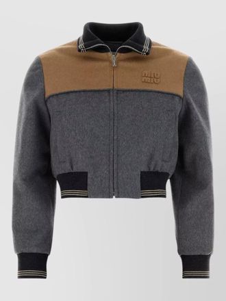 Miu Miu velour bomber jacket color block ribbed trims