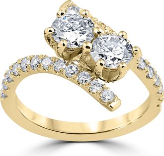 Pompeii3 1 cttw Diamond 2 Stone Forever Us Engagement Anniversary Ring 14k Yellow Gold