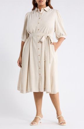 Sugarlips Vienna Tie Waist Shirtdress in Natural at Nordstrom, Size 3X