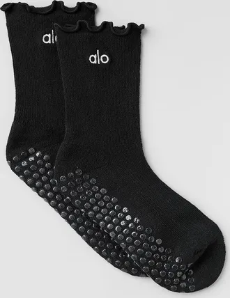 Alo | Lettuce Edge Grip Socks in Black, Size: Medium/Large
