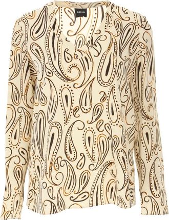 Aspesi Camicia con stampa animalier in seta - Dames - Longsleeves - Veelkleurig - L - Tops