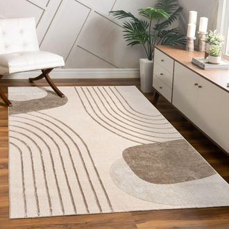 Paco Home Paco Home - Alfombra Salon De Habitacion Pelo Corto Motivo Floral Arco&iacute;ris Geometrico 200x290 Cm, Beige 3