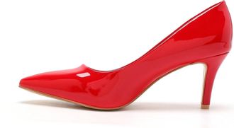 Generic Womens Court Shoes Low Heels Pointed Toe Office Work Mid Heel Pumps Wedding Shoes for Women Ladies UK, Red Patent-3