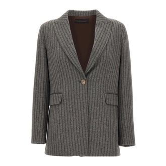 Elena Miro Jassen, Dames, Grijs, L, Leer, Viscose-blend Blazer