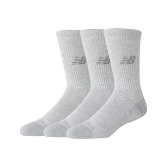 New Balance Unisex Active Crew Socks 3 Pack in Beige/Brown/Grey Polyester, size X-Large