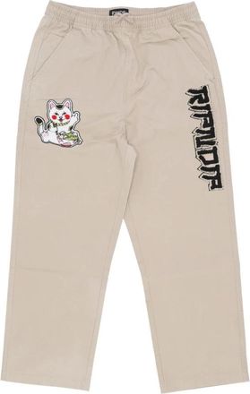 Ripndip Geborduurde Wijde Pijp Khaki Broek - Heren - Straight fit broeken - Beige - L - Katoen - Broeken