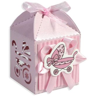 Trade Shop Trade Shop - 12 Scatoline Porta Confetti Bomboniera Nascita Battesimo Bimba Rosa Carrozzina