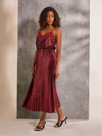 Fat Face FatFace Gaia Dark Red Pleated Skirt