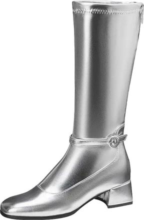 Generic Womens Stylish Knee High Boots Round Toe Medium Block Heel With Functional Side Zipper And A Decorative Belt Clasp