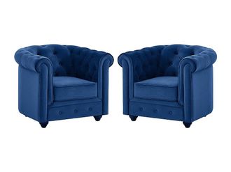 Vente-Unique Lotto di 2 poltrone CHESTERFIELD in velluto Blu notte