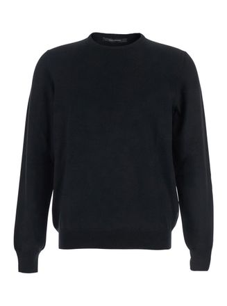 Tagliatore Black Sweater With Ribbed Design In Wool Man
