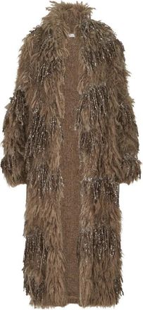 Brunello Cucinelli Dazzling Moss Embroidery Long Cardigan In Mohair And Wool