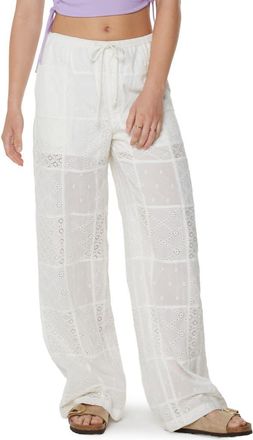 Roxy Precious Patchwork Eyelet Wide Leg Pants in Snow White Solid at Nordstrom, Size Xx-Large