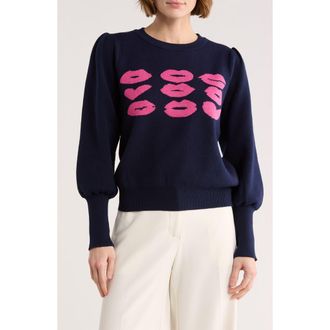 Nanette Lepore Kiss Lurex Sweater in Navy/Pink at Nordstrom Rack, Size X-Large