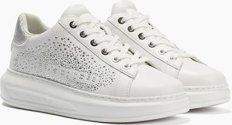 Karl Lagerfeld Womens Karl Lagerfeld Kapri Konstellation Leather Womens White/Silver Trainers - Size: 6