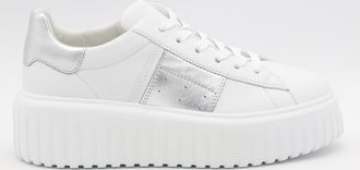 Hogan White And Silver Leather H Stripes Sneakers