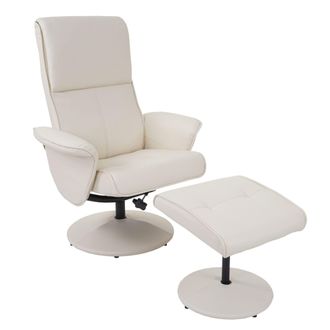 Hhg Hhg - Sill&oacute;n Reclinable Helsinki, Sill&oacute;n Reclinable Tv Con Taburete, Polipiel, Crema