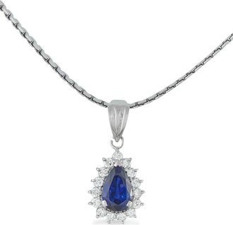 Luxury Bazaar Collana in platino con pendente di diamanti e zaffiro - Argento