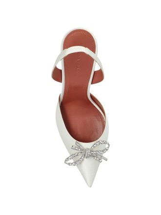 Amina Muaddi Womens Slingback Pumps Rosie 95 White Silk High Heel Shoes