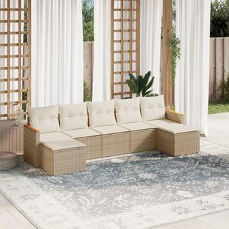 vidaXL Vidaxl - Set Sof&aacute;s De Jard&iacute;n 7 Piezas Y Cojines Rat&aacute;n Sint&eacute;tico Beige