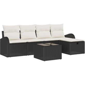 vidaXL Vidaxl - Conjunto De Sof&aacute; De Jard&iacute;n Con Coj&iacute;n 6 Pcs Negro Y Crema