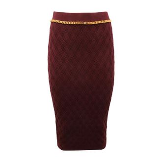 Elisabetta Franchi Diamond Knit Skirt with Jewel Detail - female - Elisabetta Franchi - Pencil Skirts - Red - L - Skirts