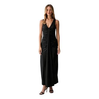 Fracomina Lange jurk slim fit - Dames - Maxi kleedjes - Zwart - M - Polyester - Kleedjes