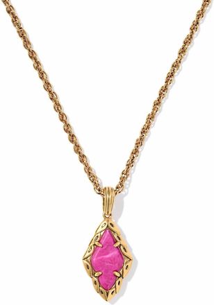 Kendra Scott Womens Adeline Short Pendant Necklace In Vintage Gold Dark Fuchsia Variegated