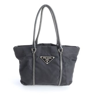 Prada Black Nylon Leather Handbag Tote Bag (Pre-Owned)