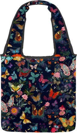 Generic Butterflies Fly Around Flowers Reversible Canvas Shoulder Tote - Double-Sided Print, 12oz Cotton, 27cm Drop, Fold-Flat Bag for Travel, Shopping, Stree