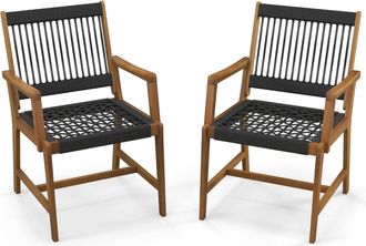 Costway Conjunto De 2 Sillas De Jardin De Madera Acacia, Sillas Terraza Exterior Tejidas Con Cuerda, Reposabrazos, 64 X 57 X 90 Cm, Carga 160kg, Exterior Terr