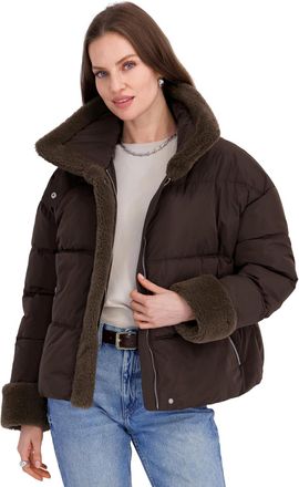 Elie Tahari Womens Montana Relaxed Puffer Jacket, Chocolate