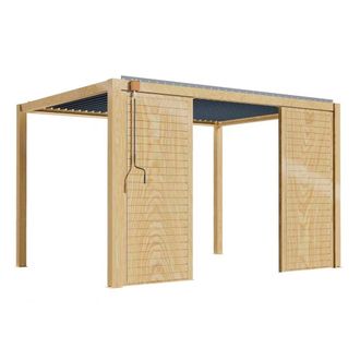 Oviala P&eacute;rgola bioclim&aacute;tica autoportante 3x4m en madera con 2 mamparas