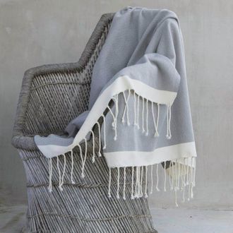 Febronie Manta plaid algod&oacute;n gris medio / crudo 160x250